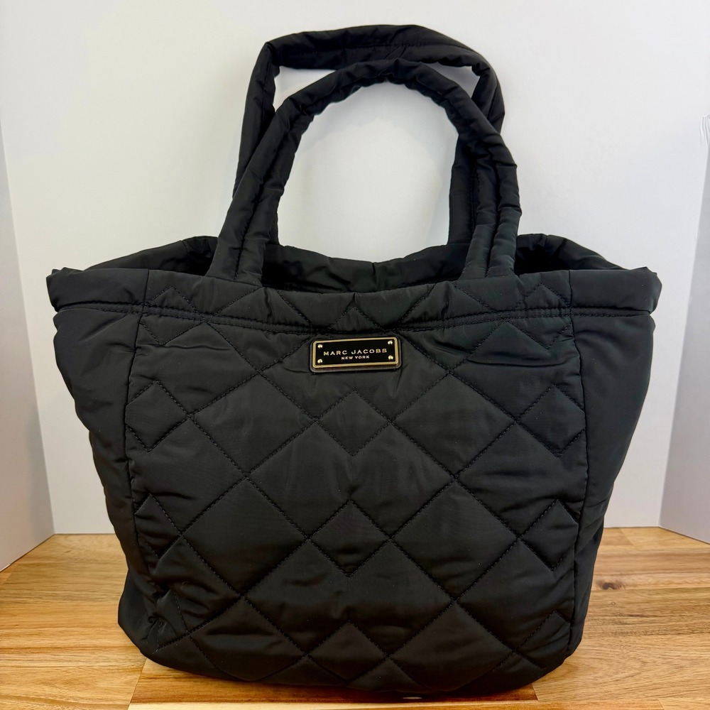 Marc Jacobs Black Quilted Nylon Puffer Tote Bag Large Shoulder Bag